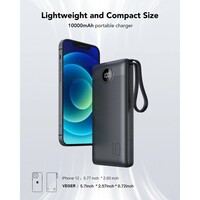 Prijenosna punjiva baterija VEGER C10, 10.000mAh, s ugrađenim kabelima, crna