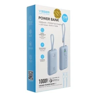 Powerbank VEGER, s ugrađenim kablovima, 10.000 mAh, plavi