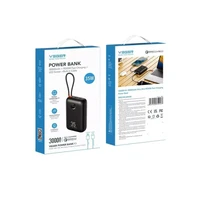 Powerbank VEGER, s ugrađenim kablovima, 30.000 mAh, crni Powerbank VEGER, s ugrađenim kablovima, 30.000 mAh, crni