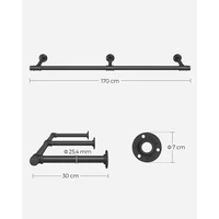 Vješalica za zid SONGMICS, 30.4 × 170 × 7 cm, crna