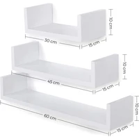 Set zidnih polica SONGMICS, MDF, U oblik, dubina 15 cm, 60/45/30 cm