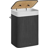 Košara za rublje SONGMICS, bambus, sklopiva s poklopcem, crna, 72 L
