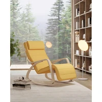 Stolica za ljuljanje SONGMICS, drvena, s podesivim osloncem za noge, žuta, umirujuća