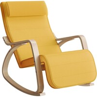 Stolica za ljuljanje SONGMICS, drvena, s podesivim osloncem za noge, žuta, umirujuća