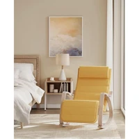 Stolica za ljuljanje SONGMICS, drvena, s podesivim osloncem za noge, žuta, umirujuća