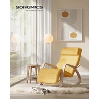 Stolica za ljuljanje SONGMICS, drvena, s podesivim osloncem za noge, žuta, umirujuća