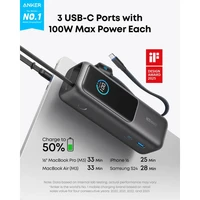 Powerbank ANKER 25.000mAh s integriranim USB-C kabelom, 165W, crni