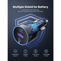 Punjač UGREEN, automobilski, 75W, 3-portni