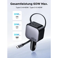 Punjač UGREEN za auto, 60W, s ugrađenim USB-C kabelom
