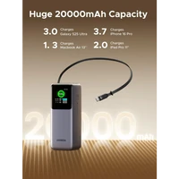 Prijenosna punjiva baterija UGREEN, 20.000mAh, 165W, s pametnim digitalnim zaslonom i ugrađenim kabelom