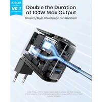 Punjač ANKER, 100 W, GaN, 3 porta, Smart Display, tamno sivi
