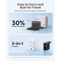 Punjač ANKER, 100 W, GaN, 3 porta, Smart Display, srebrni