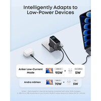 Punjač ANKER, 100 W, GaN, 3 porta, Smart Display, srebrni