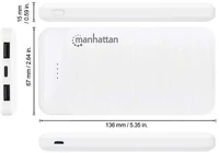 Powerbank MANHATTAN, 10000mAh, USB-C, microUSB, USB-A, bijeli