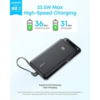 Prijenosna baterija ANKER Zolo, 10.000mAh, 22.5W, s ugrađenim USB-C kabelom, bijela