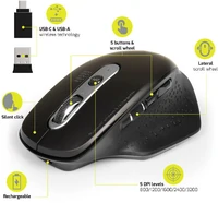 Miš PORT Office EXE, bežični/Bluetooth, USB-A/USB-C, punjivi, crni