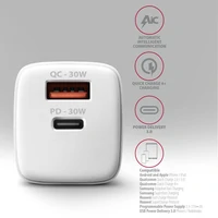 Zidni punjač AXAGON ACU-PQ30W, USB-A + USB-C, PD 3.0, PPS, QC 4+, 30W, bijeli