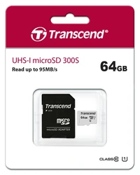 Memorijska kartica TRANSCEND 300S 64GB, microSDXC, Class 10, UHS-I + adapter
