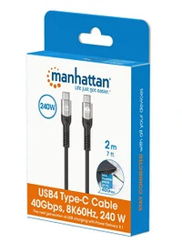 Kabel MANHATTAN, USB-C na USB-C, USB4, 40Gbps, 240W, 2m, crni
